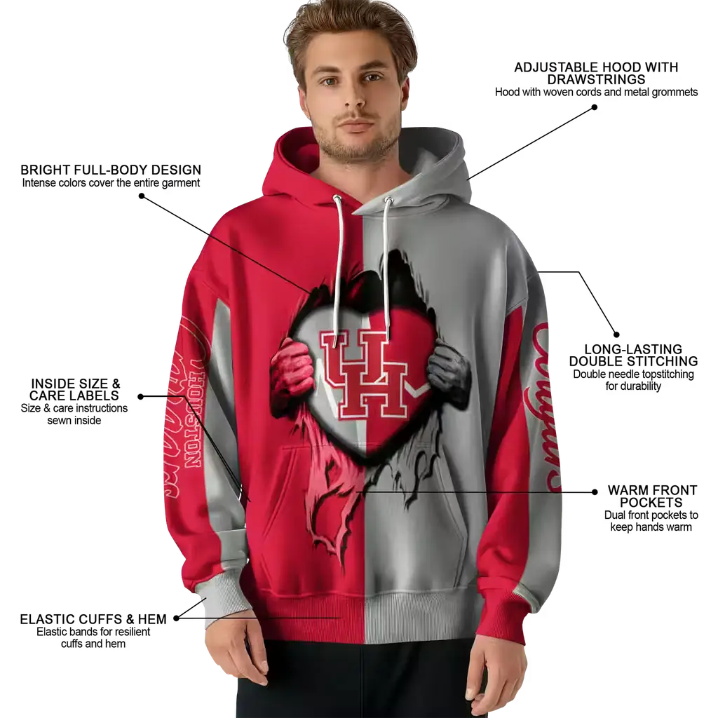 houston cougars heartbeat graphic red hoodie latest model houston cougars heartbeat graphic red hoodie latest model