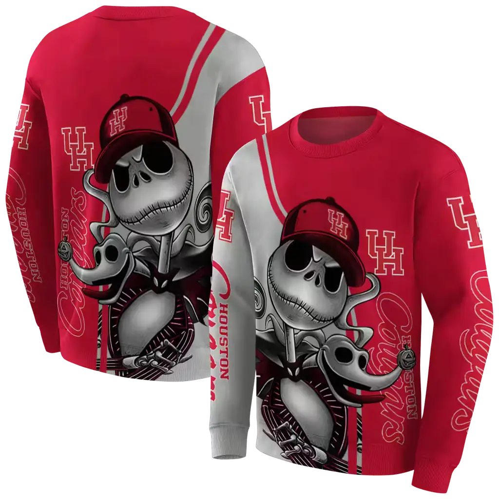 houston cougars jack skellington red hoodie premium grade houston cougars jack skellington red hoodie premium grade