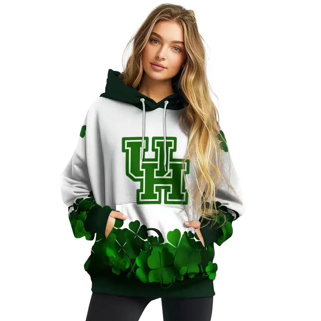 houston cougars lucky motif white green hoodie high quality houston cougars lucky motif white green hoodie high quality