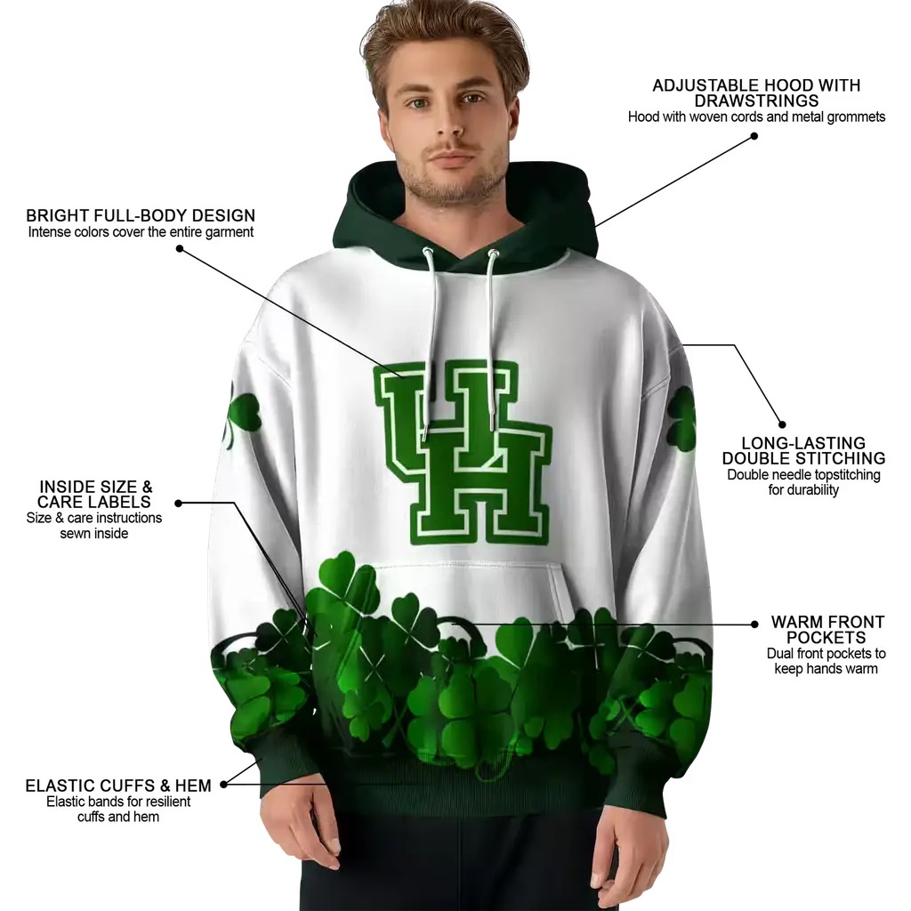houston cougars lucky motif white green hoodie latest model houston cougars lucky motif white green hoodie latest model