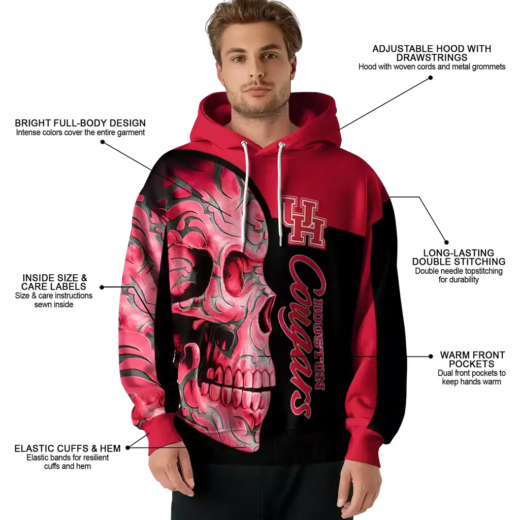 houston cougars skull motif red black hoodie latest model houston cougars skull motif red black hoodie latest model
