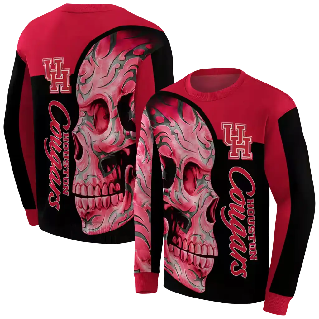 houston cougars skull motif red black hoodie premium grade houston cougars skull motif red black hoodie premium grade