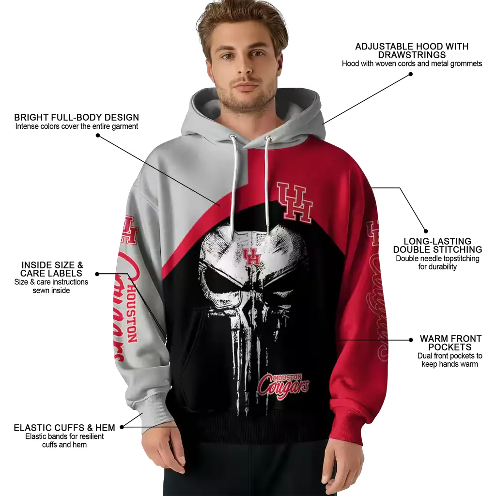 houston cougars skull punisher gray black hoodie latest model houston cougars skull punisher gray black hoodie latest model