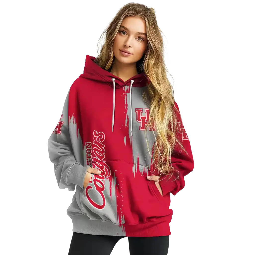 houston cougars splatter effect red hoodie high quality houston cougars splatter effect red hoodie high quality