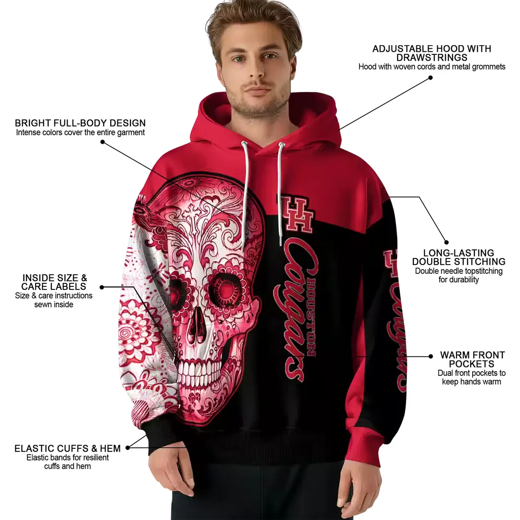 houston cougars sugar skull red black hoodie latest model houston cougars sugar skull red black hoodie latest model