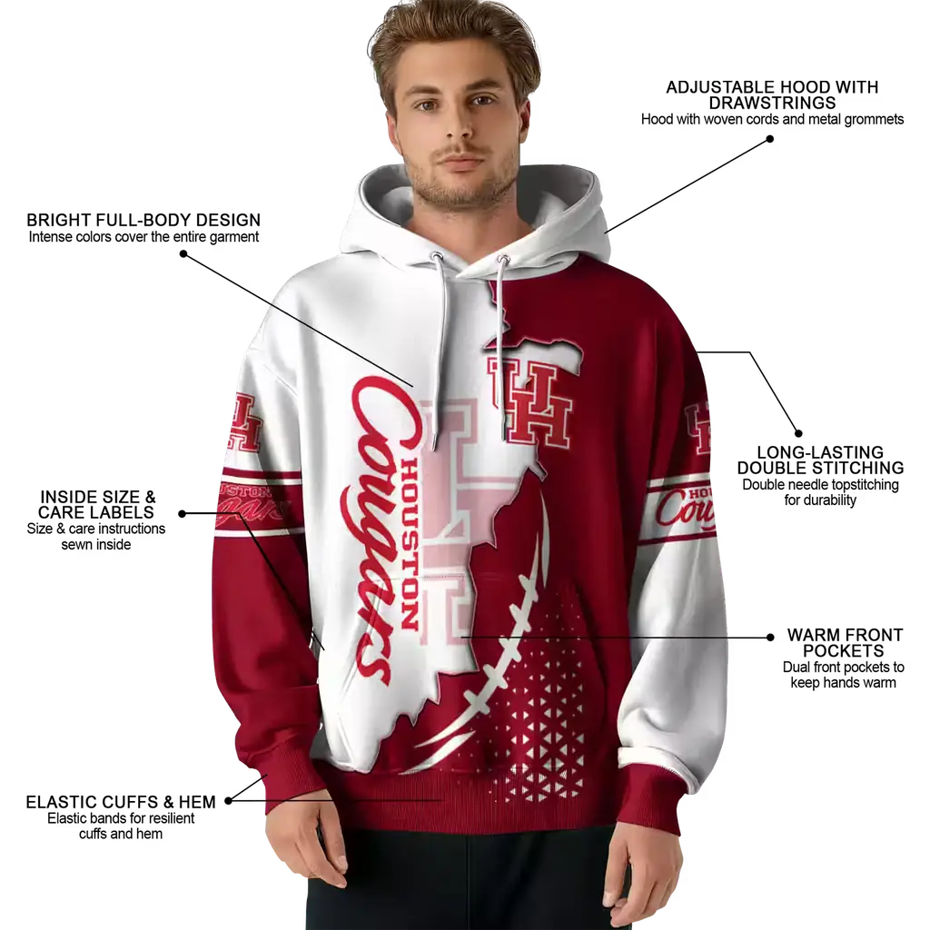 houston cougars triangular pattern red white hoodie latest model houston cougars triangular pattern red white hoodie latest model
