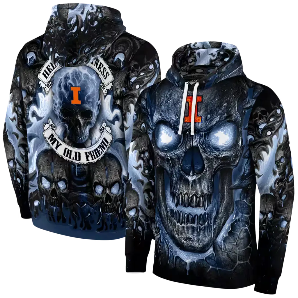 illinois fighting illini demonic skull blue black hoodie fashion forward illinois fighting illini demonic skull blue black hoodie fashion forward