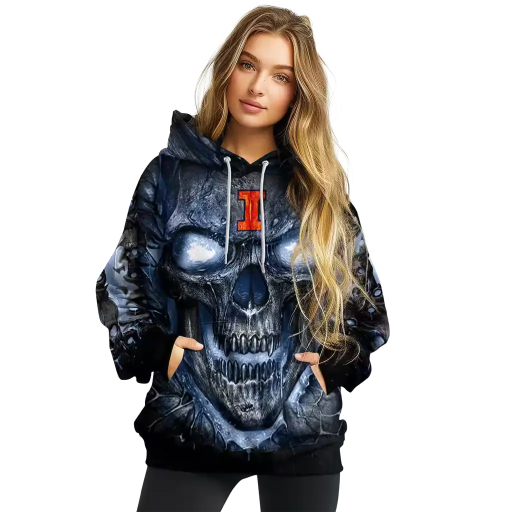 illinois fighting illini demonic skull blue black hoodie high quality illinois fighting illini demonic skull blue black hoodie high quality