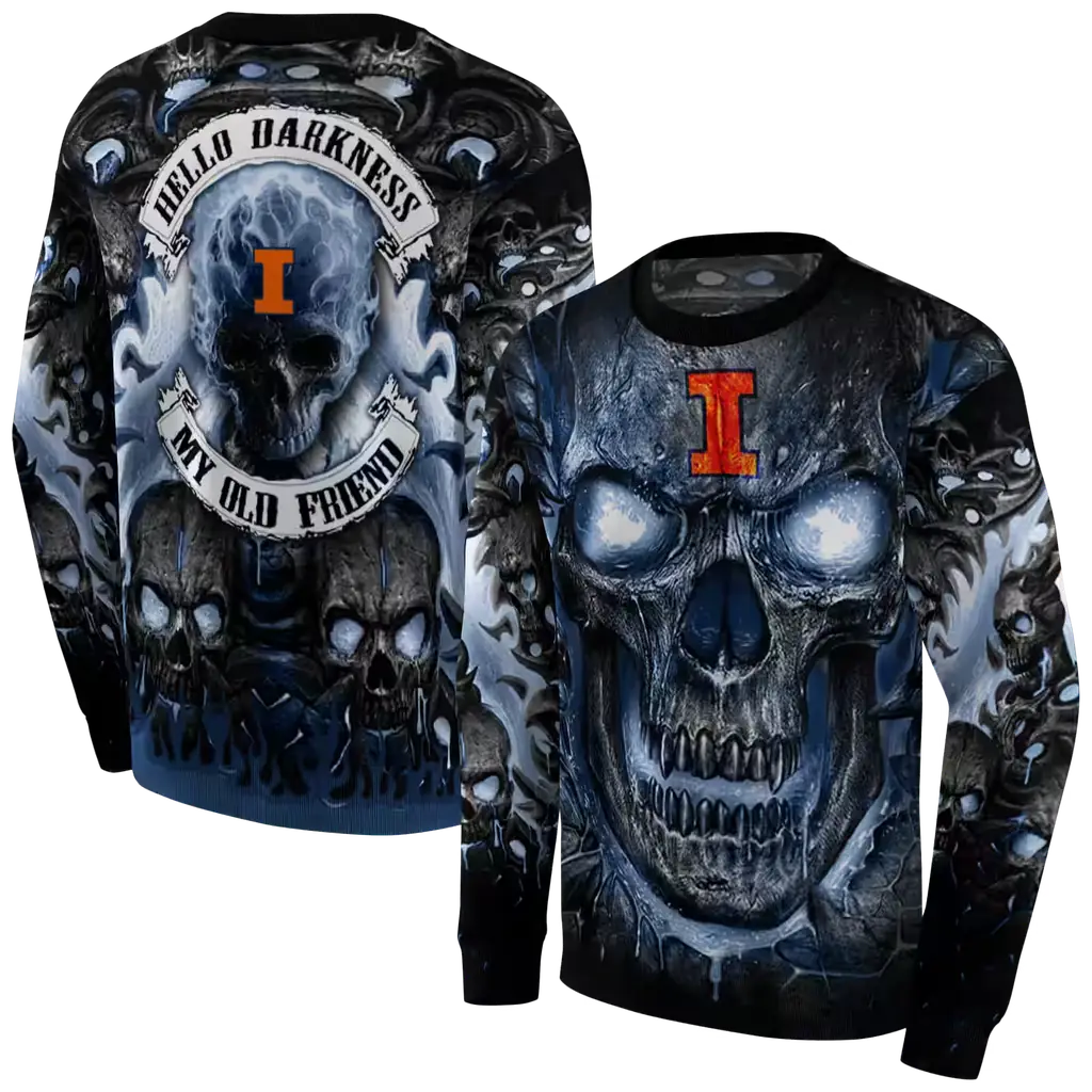 illinois fighting illini demonic skull blue black hoodie premium grade illinois fighting illini demonic skull blue black hoodie premium grade