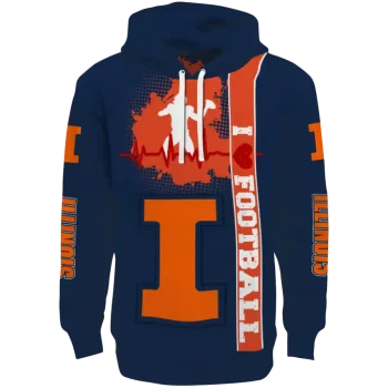 illinois fighting illini football heartbeat blue hoodie best selling