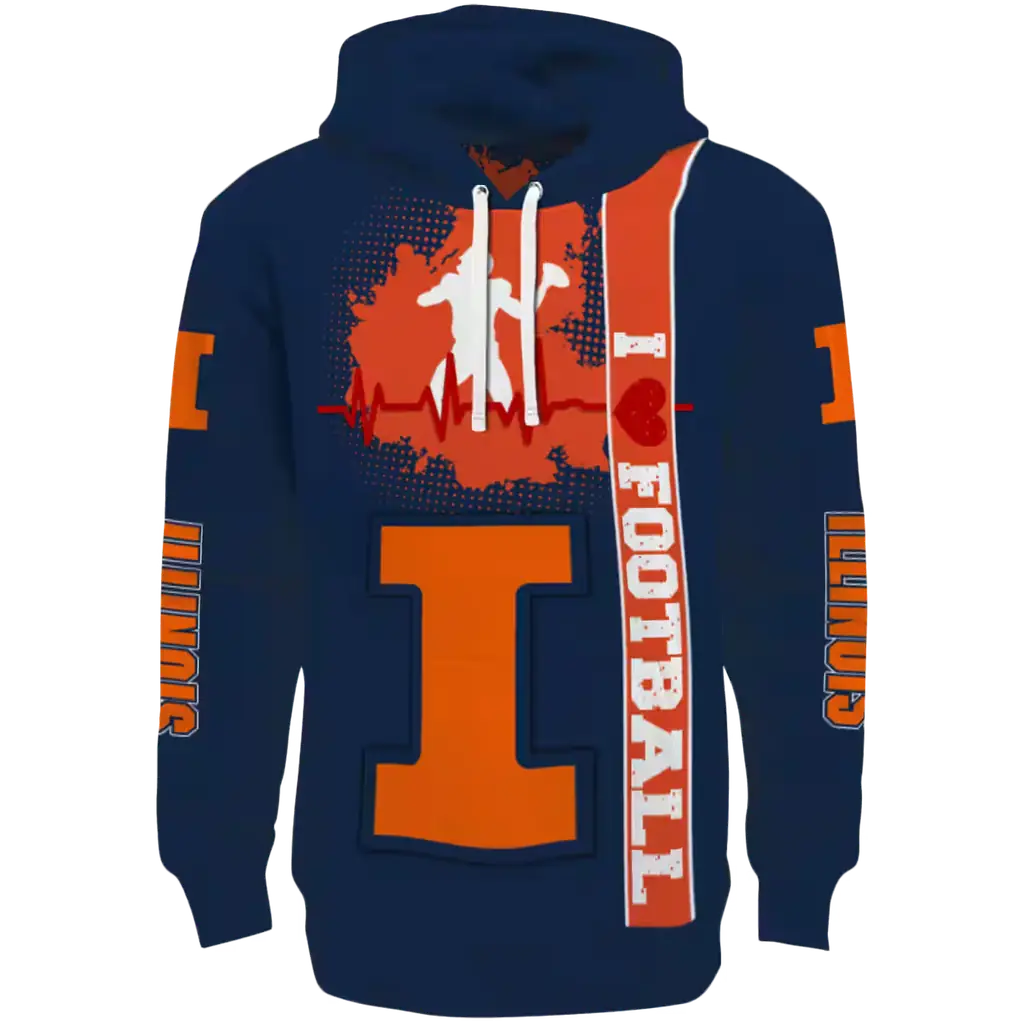 illinois fighting illini football heartbeat blue hoodie best selling illinois fighting illini football heartbeat blue hoodie best selling