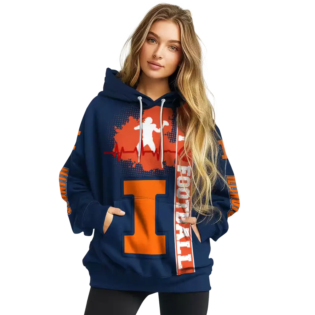 illinois fighting illini football heartbeat blue hoodie high quality illinois fighting illini football heartbeat blue hoodie high quality