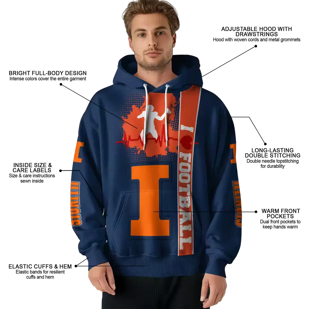 illinois fighting illini football heartbeat blue hoodie latest model illinois fighting illini football heartbeat blue hoodie latest model