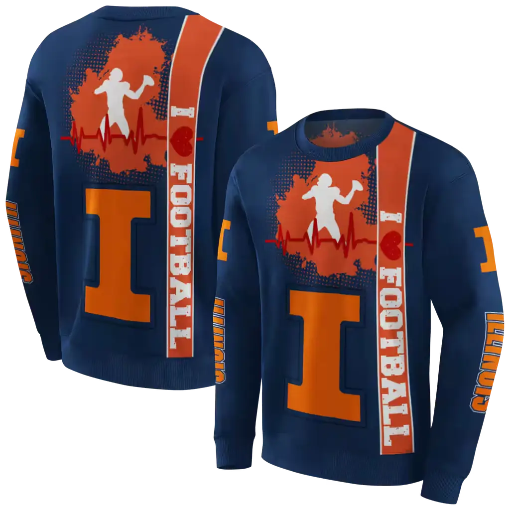 illinois fighting illini football heartbeat blue hoodie premium grade illinois fighting illini football heartbeat blue hoodie premium grade