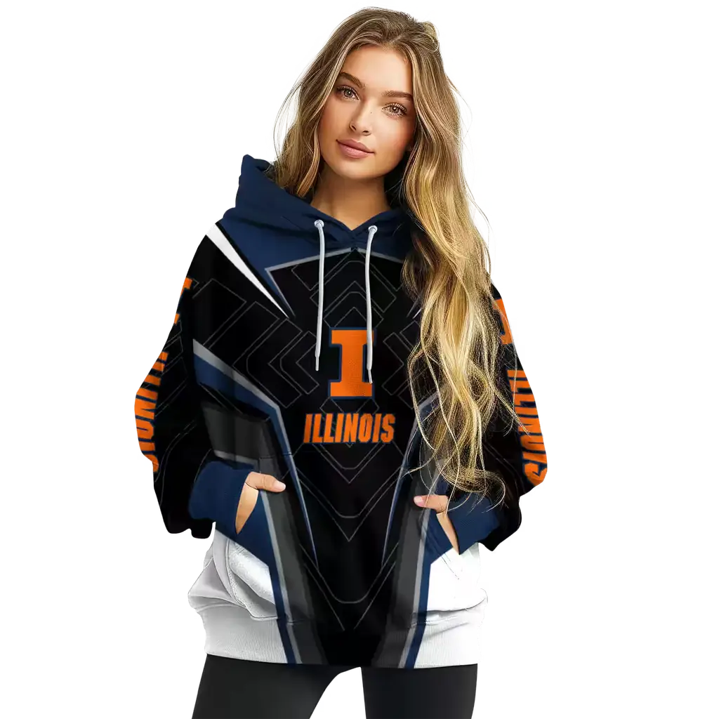 illinois fighting illini futuristic pattern blue black hoodie high quality illinois fighting illini futuristic pattern blue black hoodie high quality