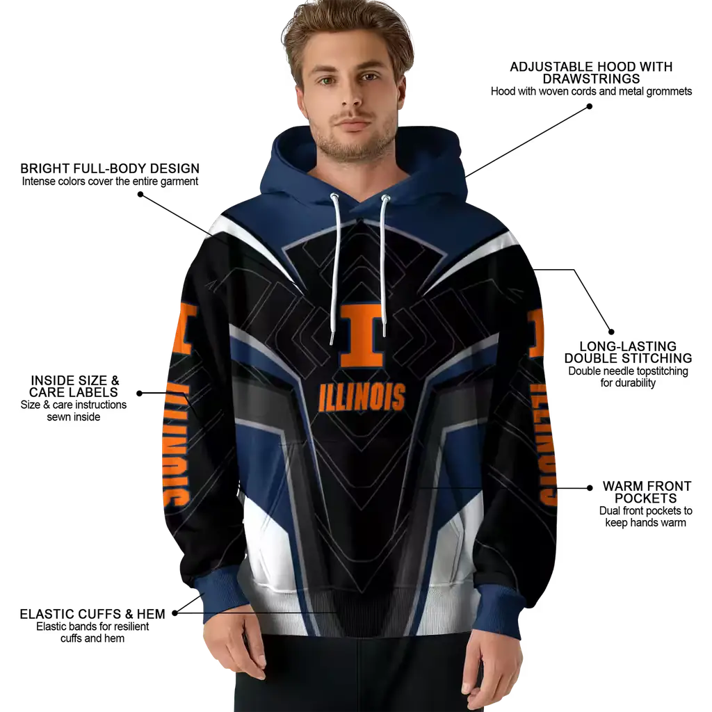 illinois fighting illini futuristic pattern blue black hoodie latest model illinois fighting illini futuristic pattern blue black hoodie latest model