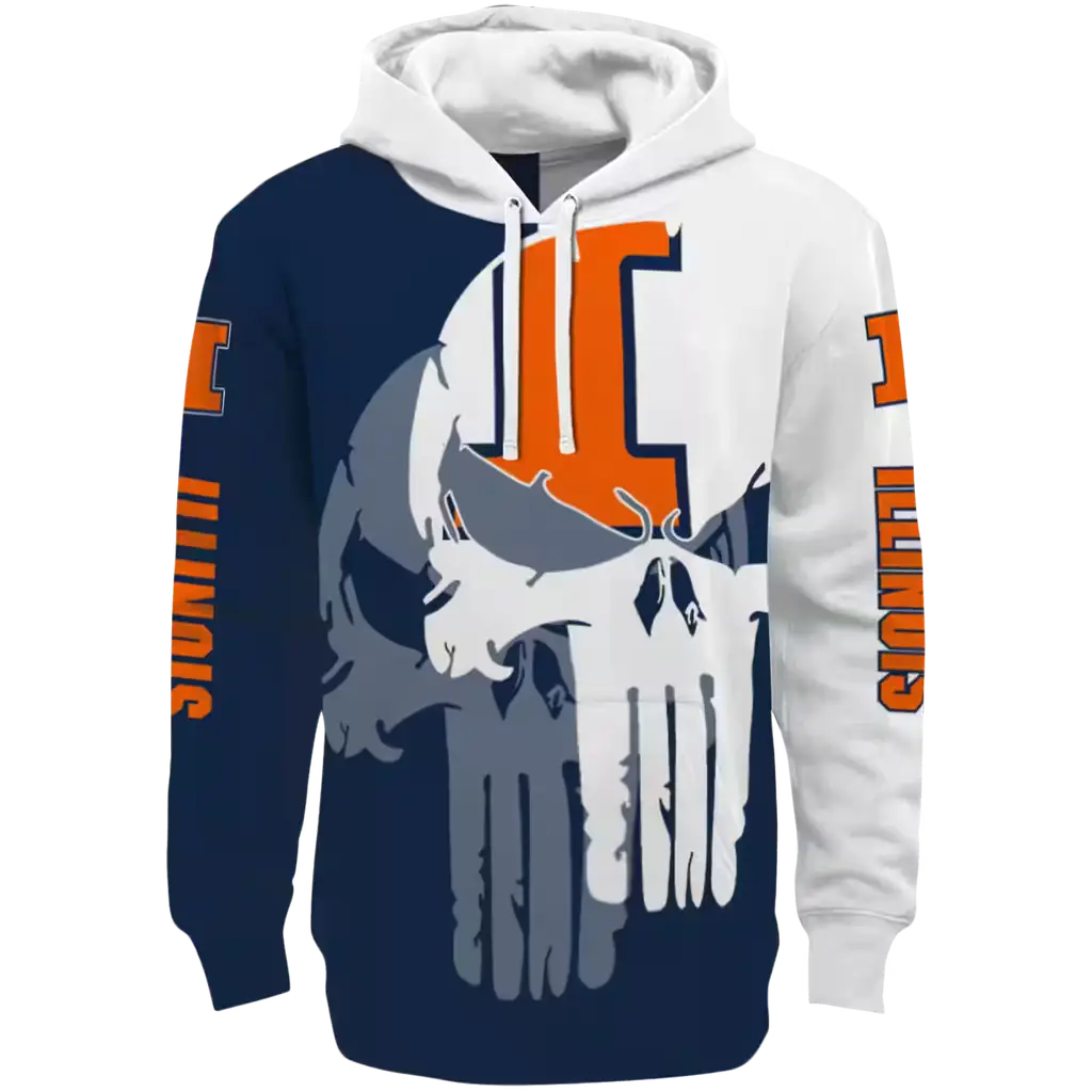 illinois fighting illini graphic punisher blue white hoodie best selling illinois fighting illini graphic punisher blue white hoodie best selling