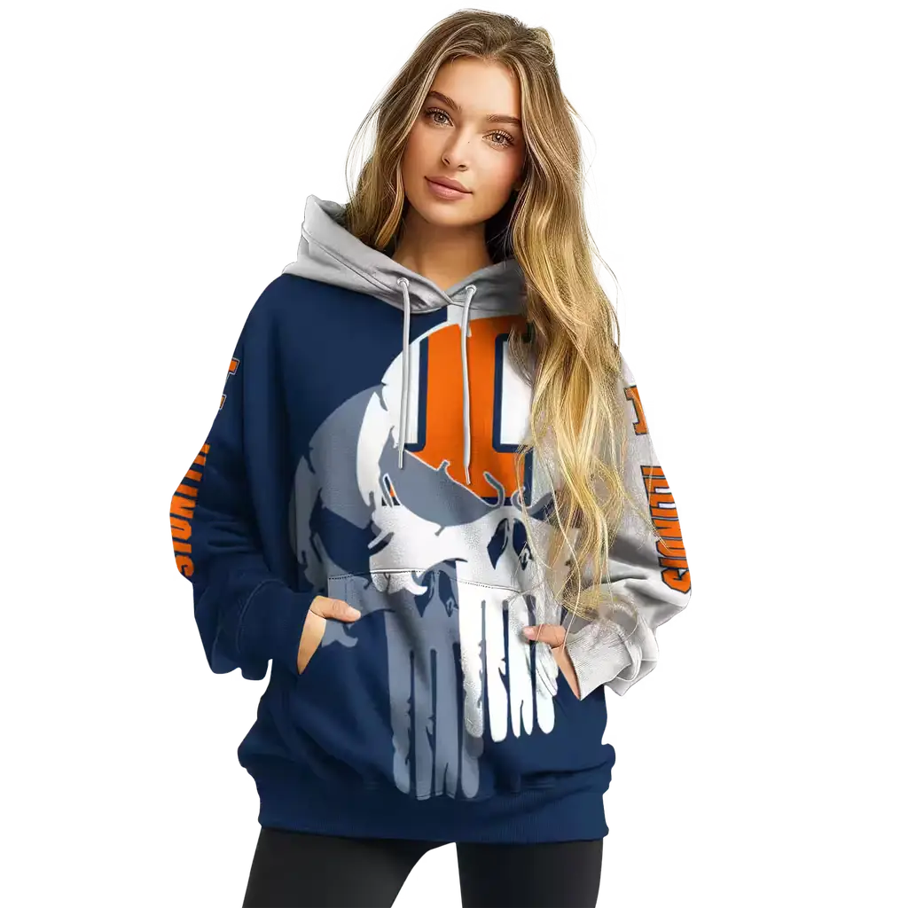 illinois fighting illini graphic punisher blue white hoodie high quality illinois fighting illini graphic punisher blue white hoodie high quality