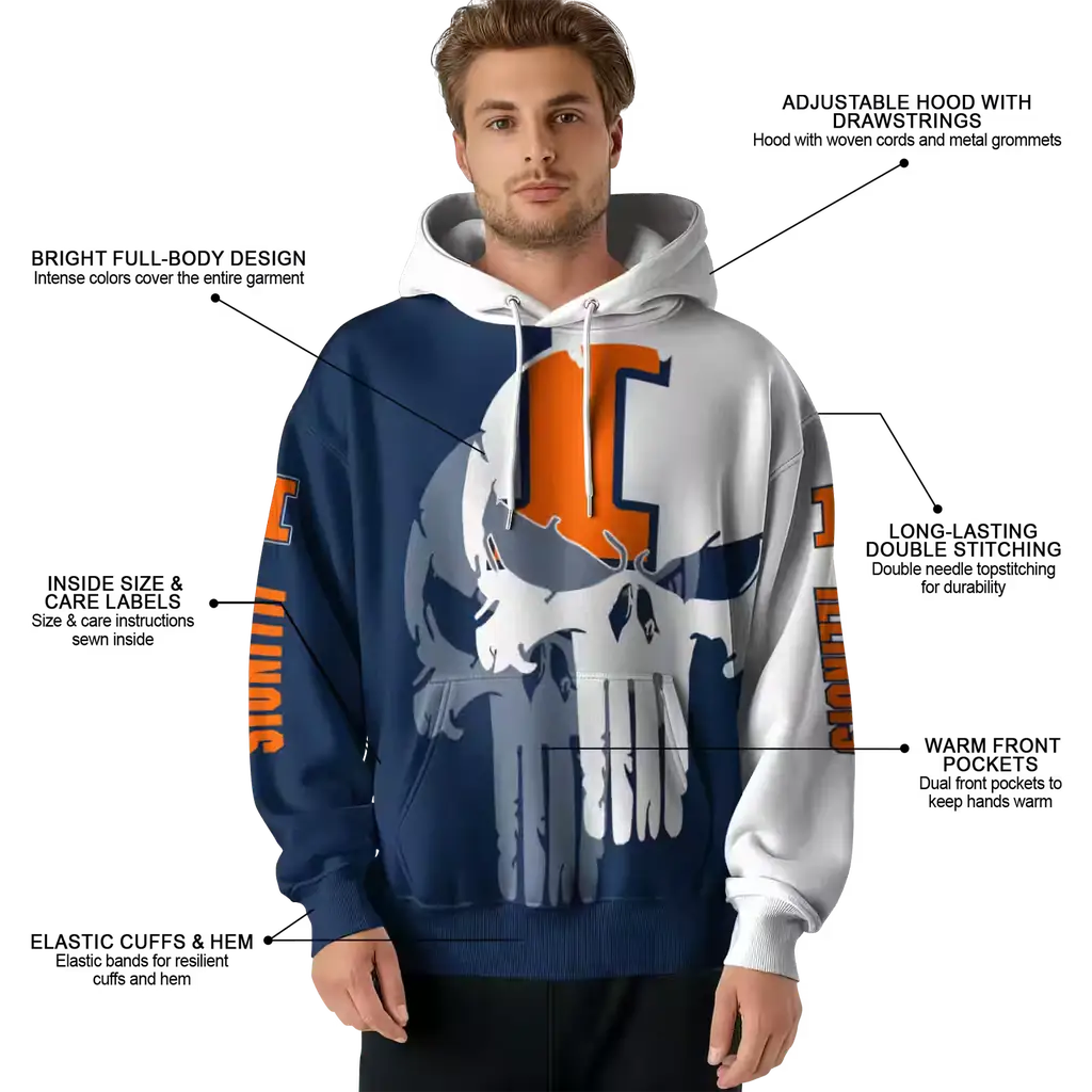 illinois fighting illini graphic punisher blue white hoodie latest model illinois fighting illini graphic punisher blue white hoodie latest model