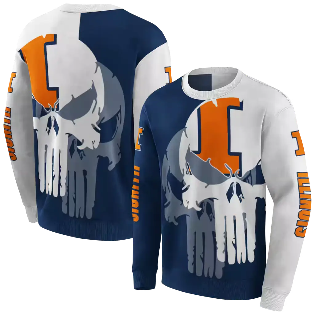 illinois fighting illini graphic punisher blue white hoodie premium grade illinois fighting illini graphic punisher blue white hoodie premium grade