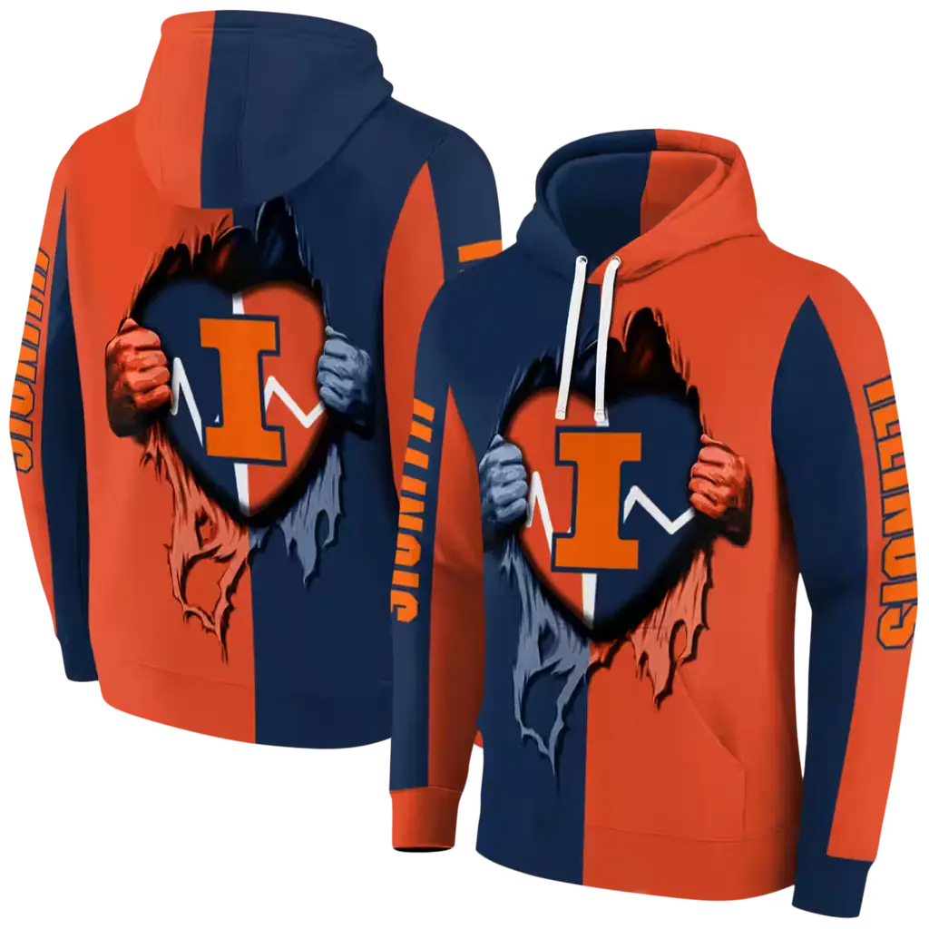 illinois fighting illini heartbeat graphic blue hoodie fashion forward illinois fighting illini heartbeat graphic blue hoodie fashion forward