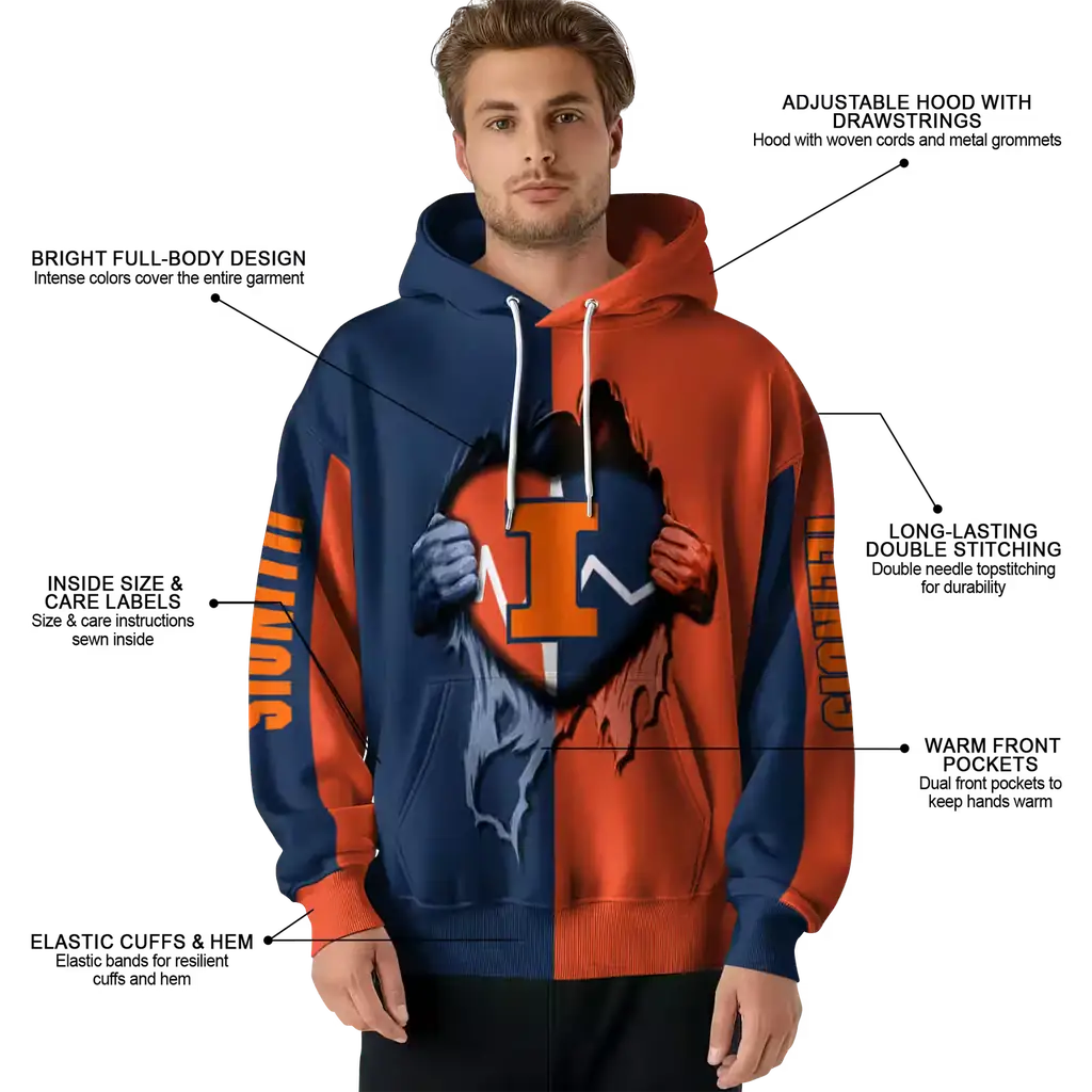 illinois fighting illini heartbeat graphic blue hoodie latest model illinois fighting illini heartbeat graphic blue hoodie latest model