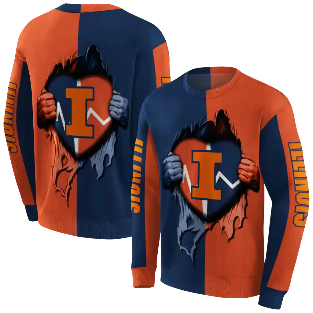 illinois fighting illini heartbeat graphic blue hoodie premium grade illinois fighting illini heartbeat graphic blue hoodie premium grade