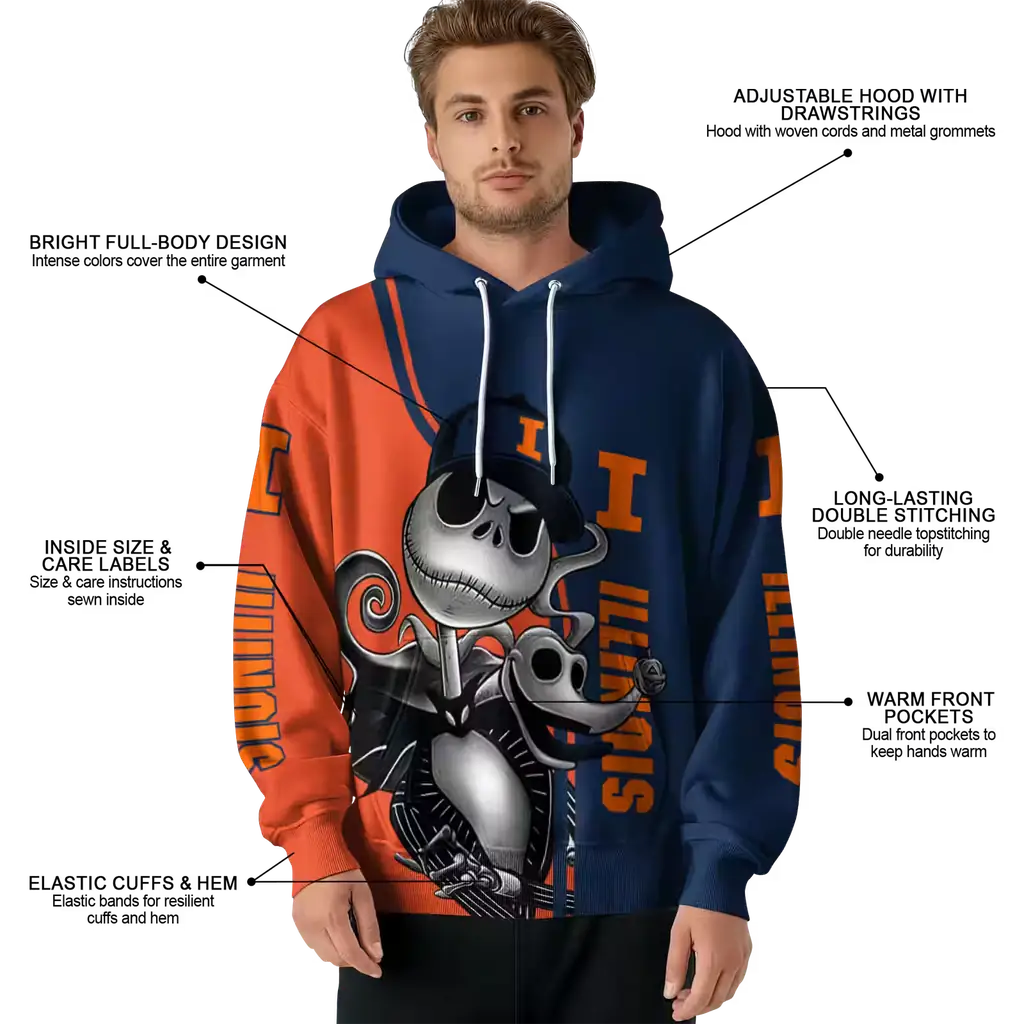 illinois fighting illini jack skellington blue hoodie latest model illinois fighting illini jack skellington blue hoodie latest model