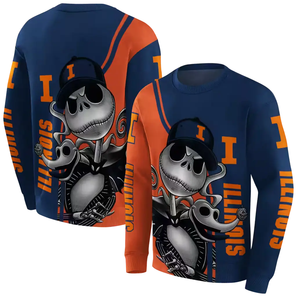 illinois fighting illini jack skellington blue hoodie premium grade illinois fighting illini jack skellington blue hoodie premium grade