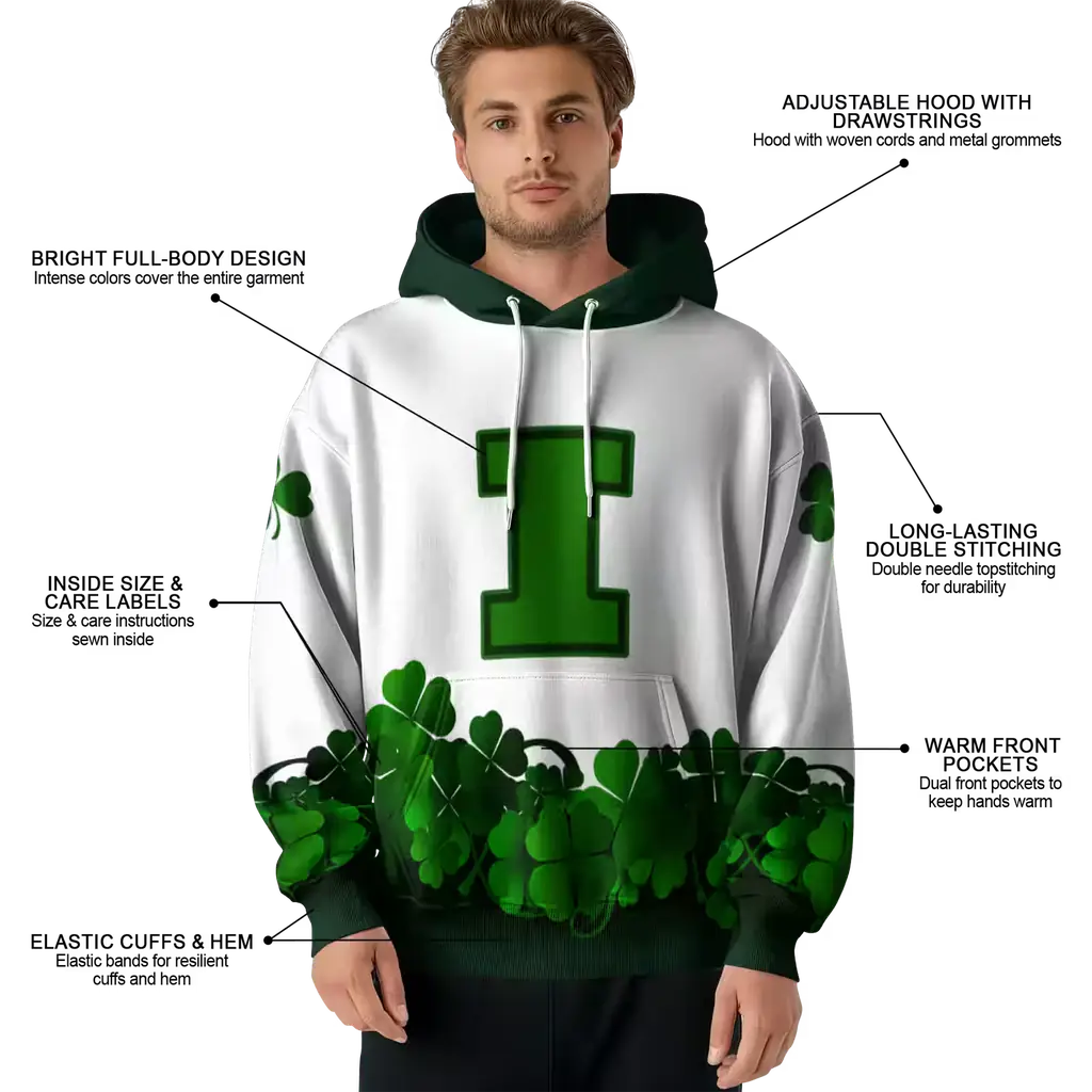 illinois fighting illini lucky motif white green hoodie latest model illinois fighting illini lucky motif white green hoodie latest model
