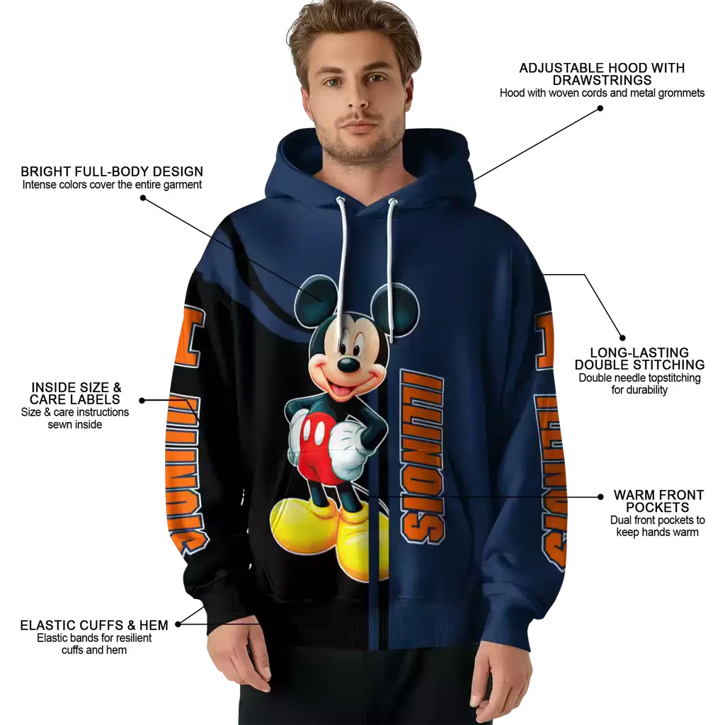illinois fighting illini mickey mouse blue black hoodie latest model illinois fighting illini mickey mouse blue black hoodie latest model