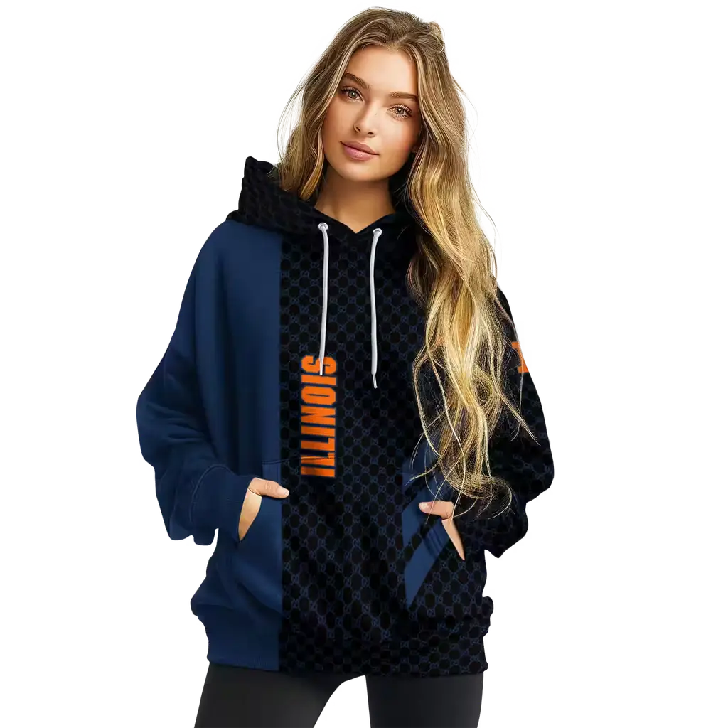 illinois fighting illini monogram pattern blue hoodie high quality illinois fighting illini monogram pattern blue hoodie high quality