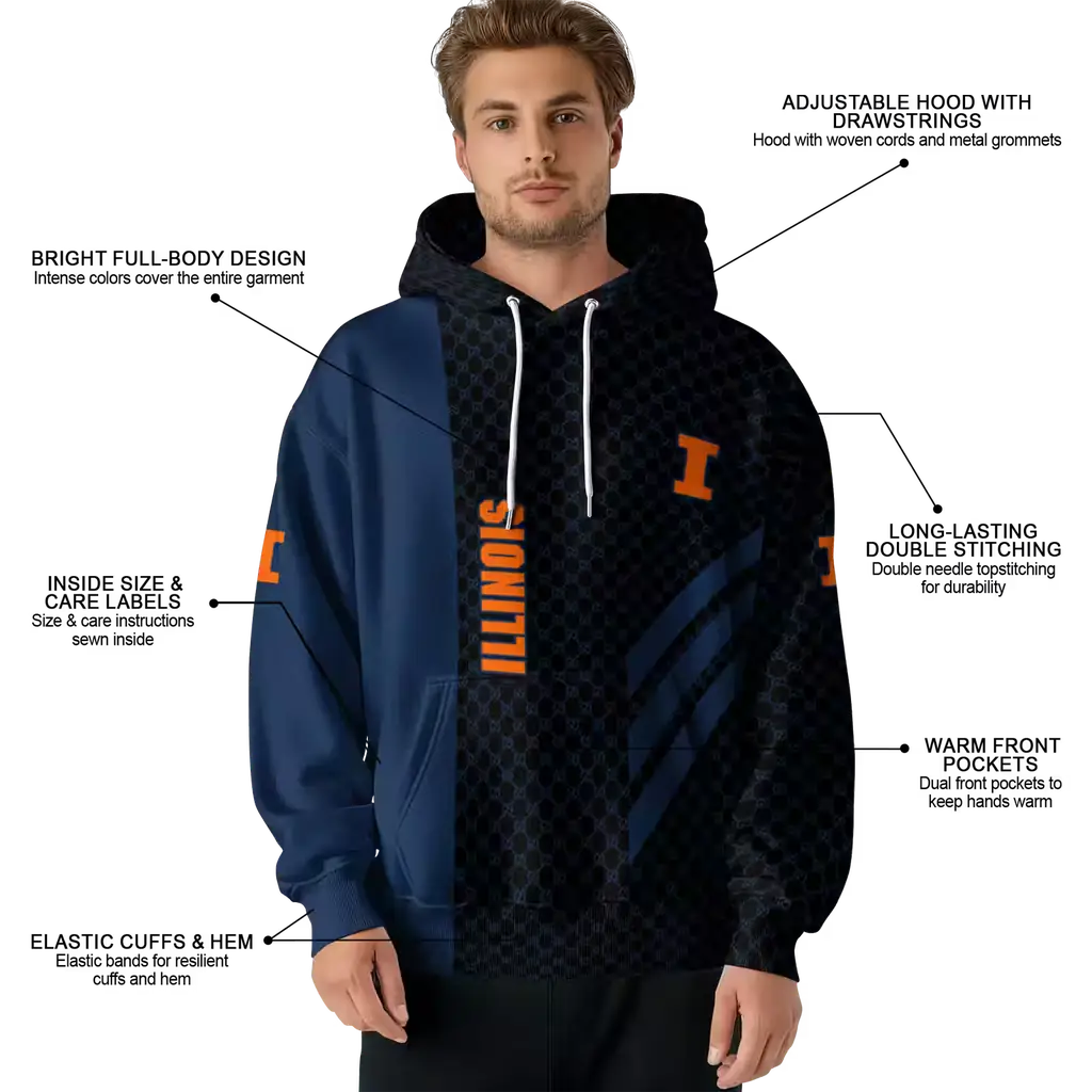 illinois fighting illini monogram pattern blue hoodie latest model illinois fighting illini monogram pattern blue hoodie latest model