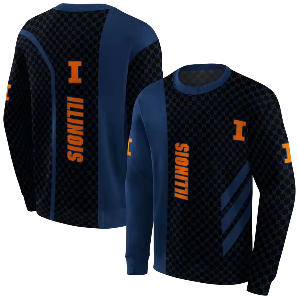 illinois fighting illini monogram pattern blue hoodie premium grade illinois fighting illini monogram pattern blue hoodie premium grade