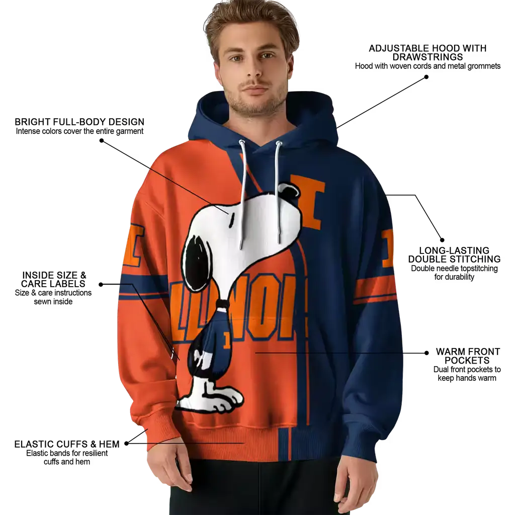 illinois fighting illini playful snoopy blue hoodie latest model illinois fighting illini playful snoopy blue hoodie latest model