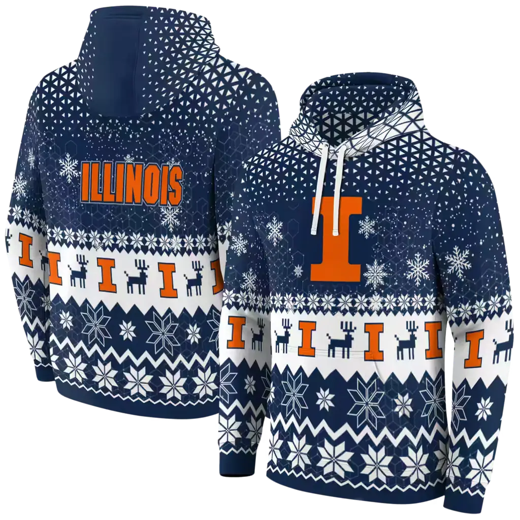illinois fighting illini reindeer motif blue hoodie fashion forward illinois fighting illini reindeer motif blue hoodie fashion forward