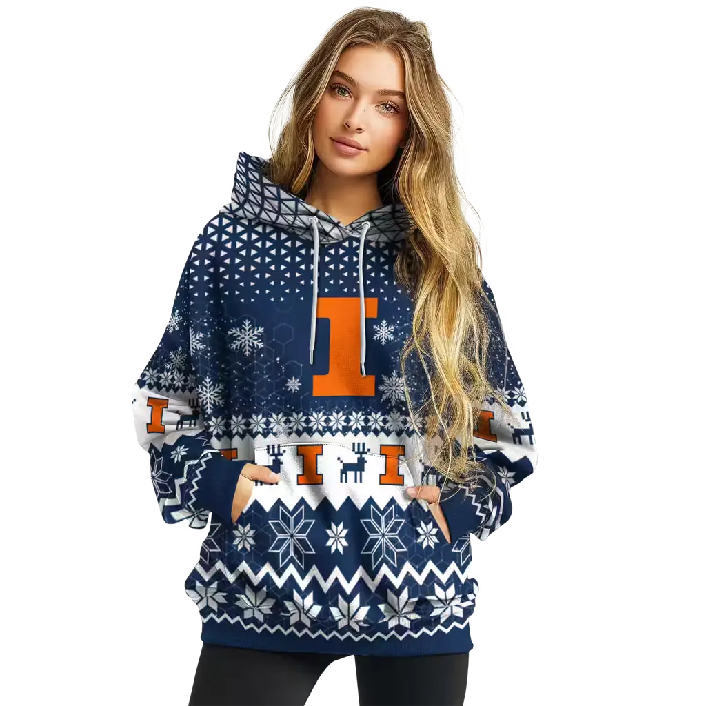 illinois fighting illini reindeer motif blue hoodie high quality illinois fighting illini reindeer motif blue hoodie high quality
