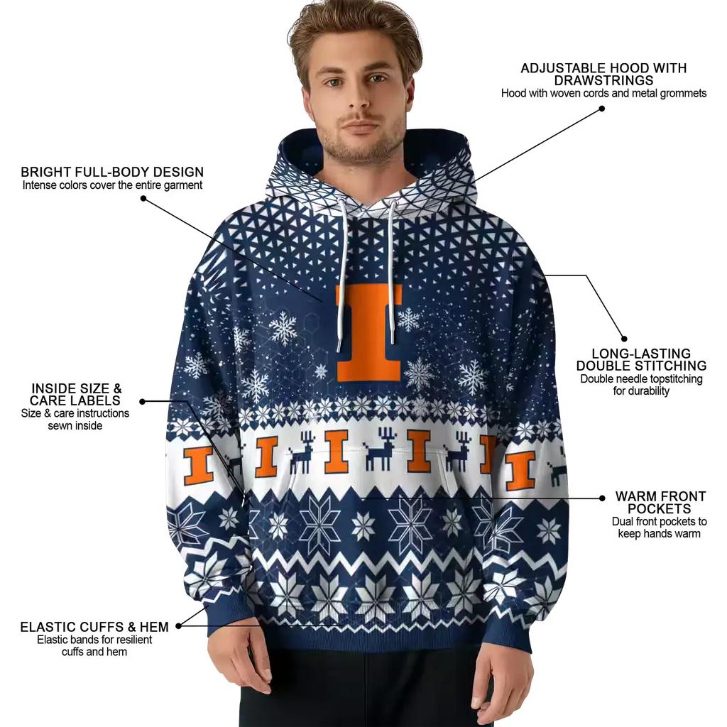 illinois fighting illini reindeer motif blue hoodie latest model illinois fighting illini reindeer motif blue hoodie latest model