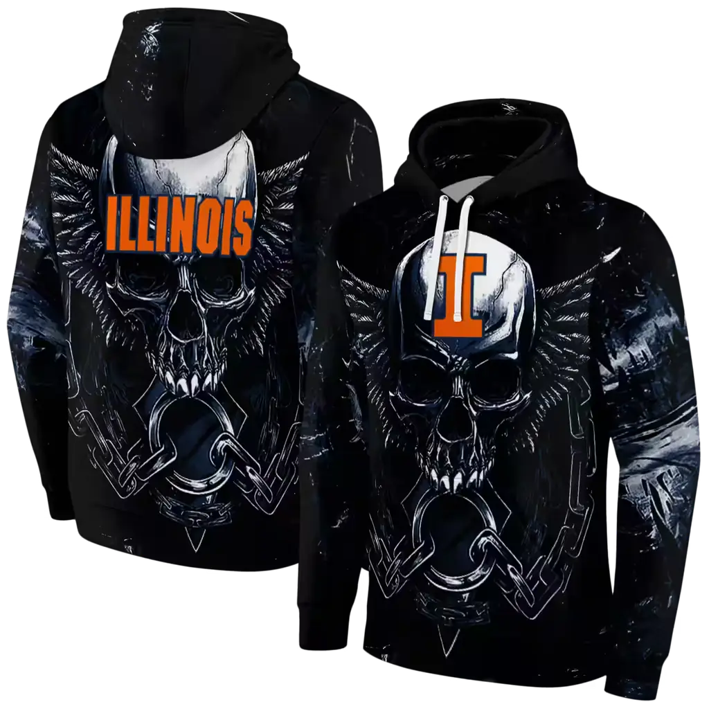 illinois fighting illini skull artwork blue black hoodie fashion forward illinois fighting illini skull artwork blue black hoodie fashion forward