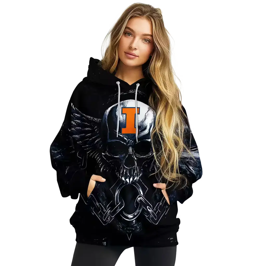 illinois fighting illini skull artwork blue black hoodie high quality illinois fighting illini skull artwork blue black hoodie high quality
