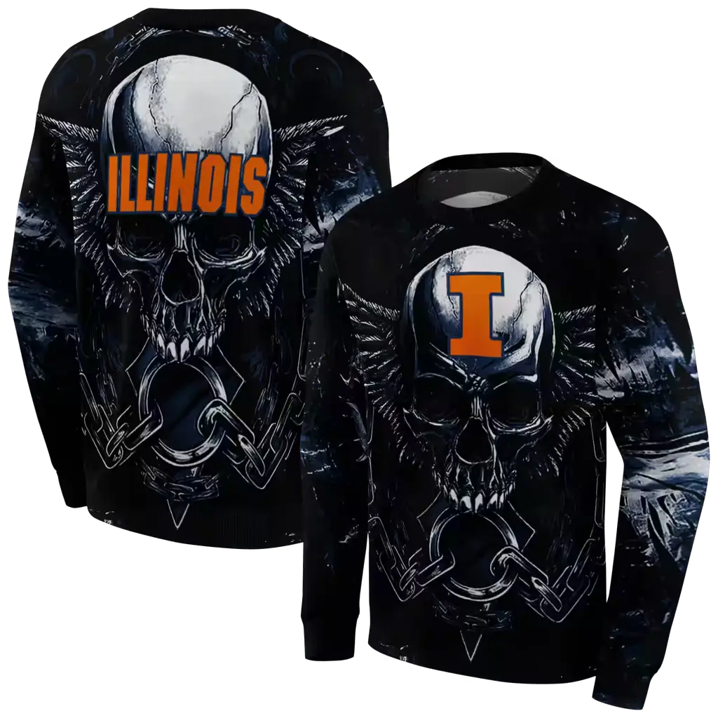 illinois fighting illini skull artwork blue black hoodie premium grade illinois fighting illini skull artwork blue black hoodie premium grade