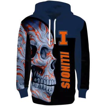 illinois fighting illini skull motif blue black hoodie best selling