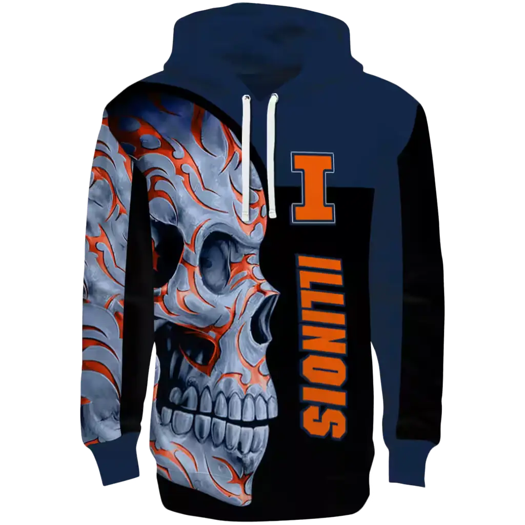 illinois fighting illini skull motif blue black hoodie best selling illinois fighting illini skull motif blue black hoodie best selling