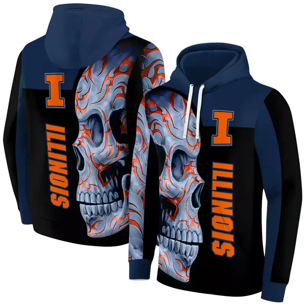 illinois fighting illini skull motif blue black hoodie fashion forward illinois fighting illini skull motif blue black hoodie fashion forward