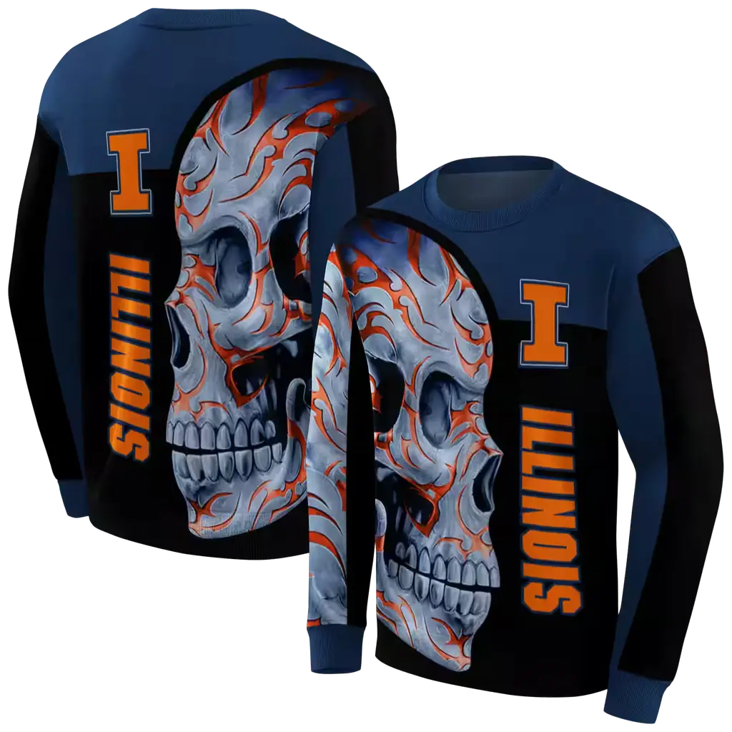 illinois fighting illini skull motif blue black hoodie premium grade illinois fighting illini skull motif blue black hoodie premium grade