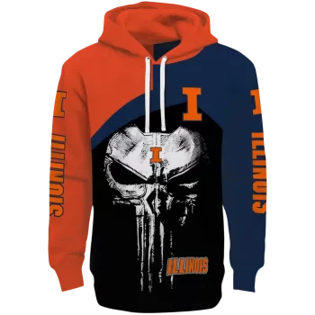 illinois fighting illini skull punisher orange black hoodie best selling