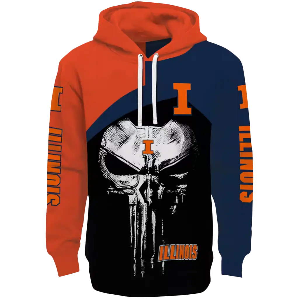 illinois fighting illini skull punisher orange black hoodie best selling illinois fighting illini skull punisher orange black hoodie best selling