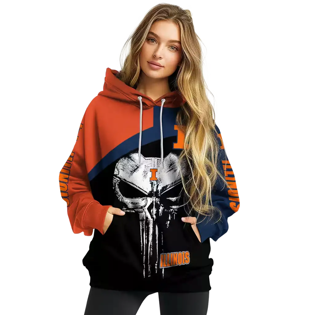 illinois fighting illini skull punisher orange black hoodie high quality illinois fighting illini skull punisher orange black hoodie high quality