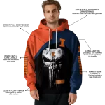illinois fighting illini skull punisher orange black hoodie best selling