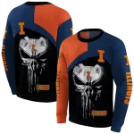 illinois fighting illini skull punisher orange black hoodie best selling